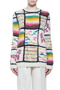 Lawrence Patchwork Knit Sweater in Ivory Multi Welfat Cashmere