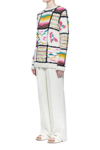Lawrence Patchwork Knit Sweater in Ivory Multi Welfat Cashmere