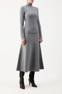 Freddie Knit Skirt in Heather Grey Cashmere Wool