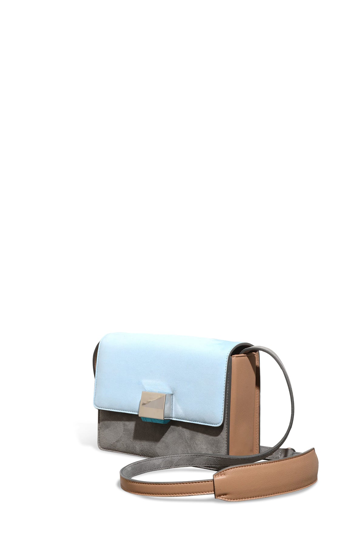 Mercedes Crossbody Bag in Grey & Light Blue Suede with Nude Nappa Leather