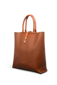 Vevers Tote Bag in Cognac Leather with Crocodile Leather Handle