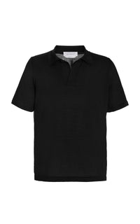 Stendhal Knit Short Sleeve Polo in Black Cashmere