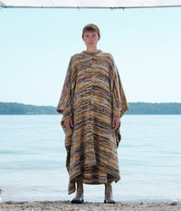Lopez Knit Poncho in Petrol Multi Cashmere
