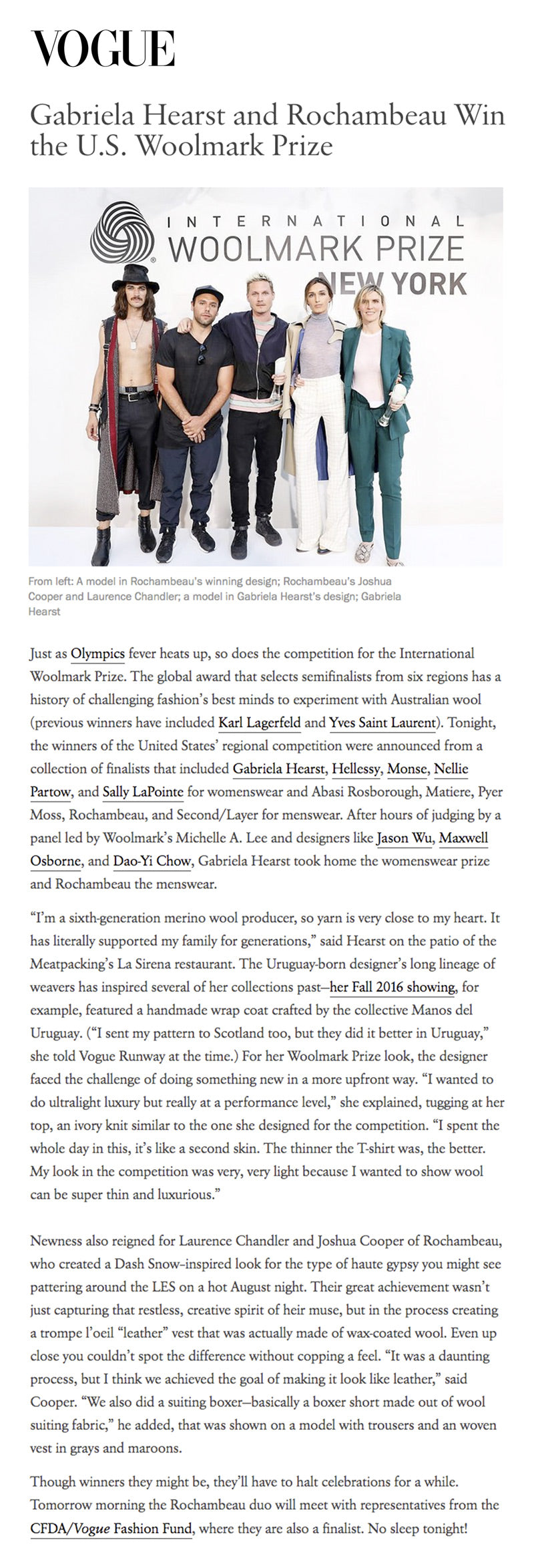 Gabriela Hearst and Rochambeau Win The U.S Woolmark Prize