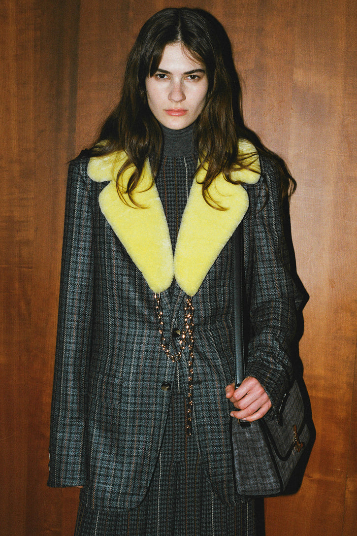 Leiva Blazer in Charcoal Multi Wool Silk Houndstooth
