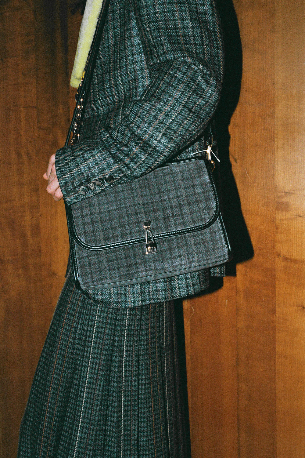 Prism Knit Skirt in Charcoal Multi Wool Silk Cashmere Houndstooth
