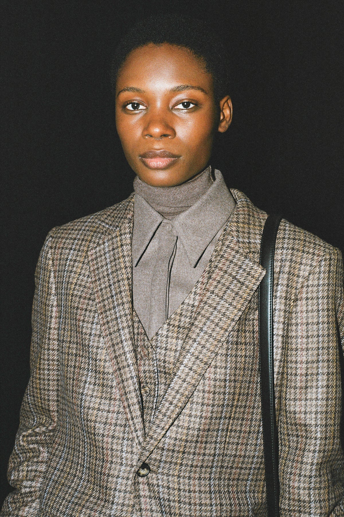 Leiva Blazer in Camel Multi Wool Silk Houndstooth