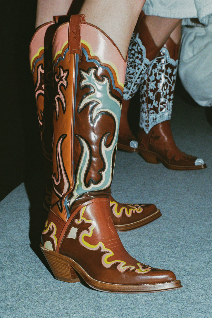 Hand Painted Capitana Cowboy Boot in Peach Multi Leather