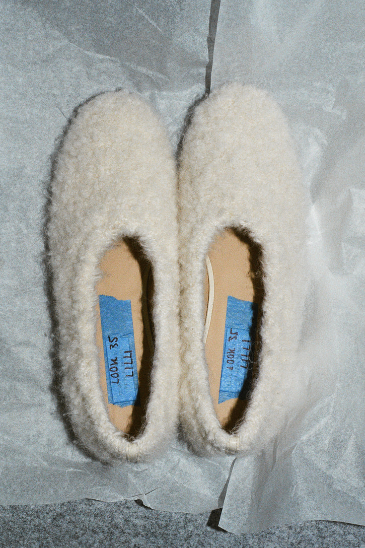 Emperor Flat Shoe in Ivory Silk Cashmere Boucle
