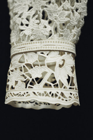 Vera Shirt in Ivory Floral Cashmere Lace with Suede Lace Cuffs