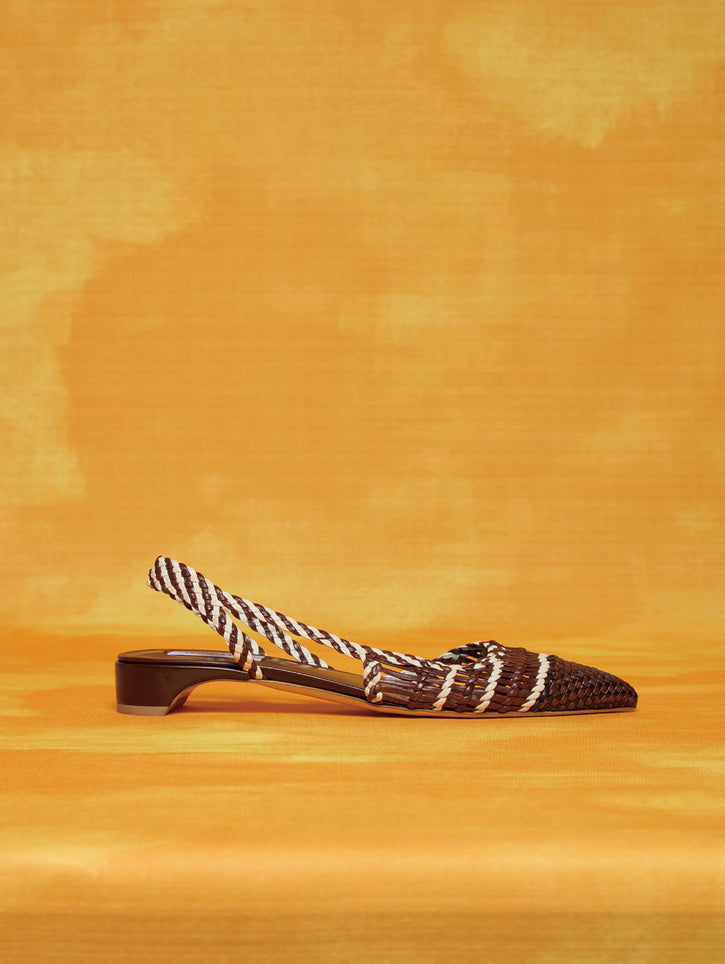 Perro Braided Slingback Shoe in Chocolate Multi Leather