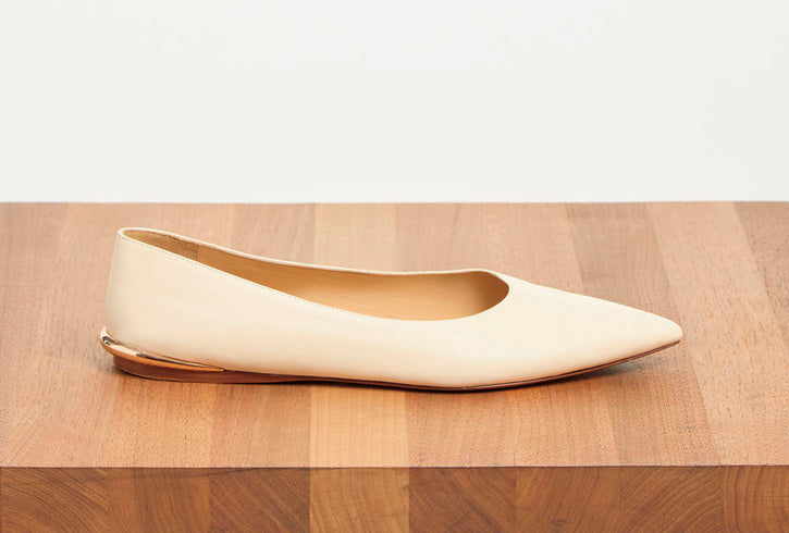 Fleur Ballerina Flat Shoe in Ivory Nappa Leather