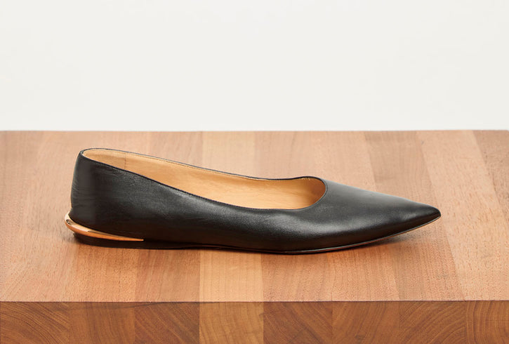 Fleur Ballerina Flat Shoe in Black Nappa Leather