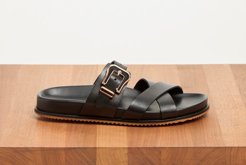 Circe Slide Sandal in Black Leather
