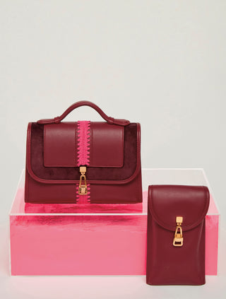 Leonora Collection Bordeaux Embroidered Bags - Still Life Display | Gabriela Hearst