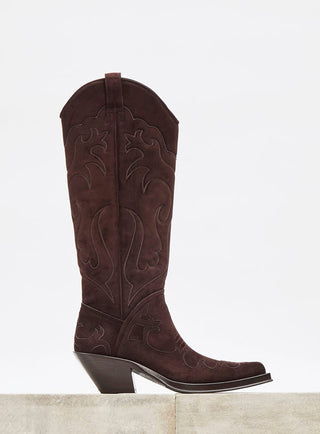 Dark Chocolate Suede Capitana Cowboy Boot - Studio Shot | Gabriela Hearst