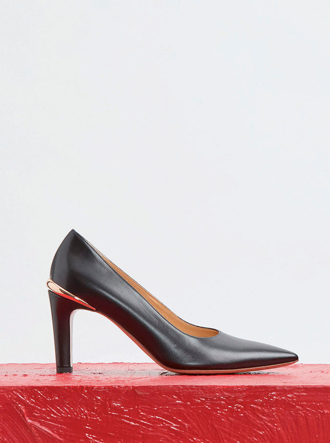 Edwina High Heel Stiletto Pump in Black Leather