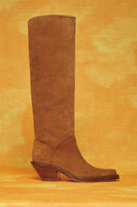 Camero Knee-High Cowboy Boot in Cognac Suede