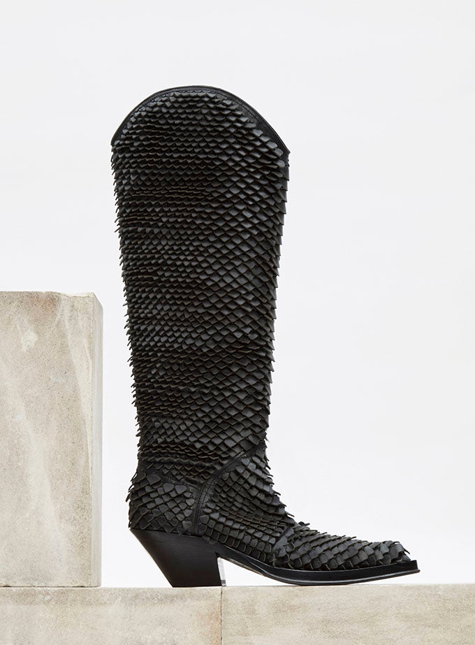 Capitana Cowboy Boot in Black Leather Snake Scales