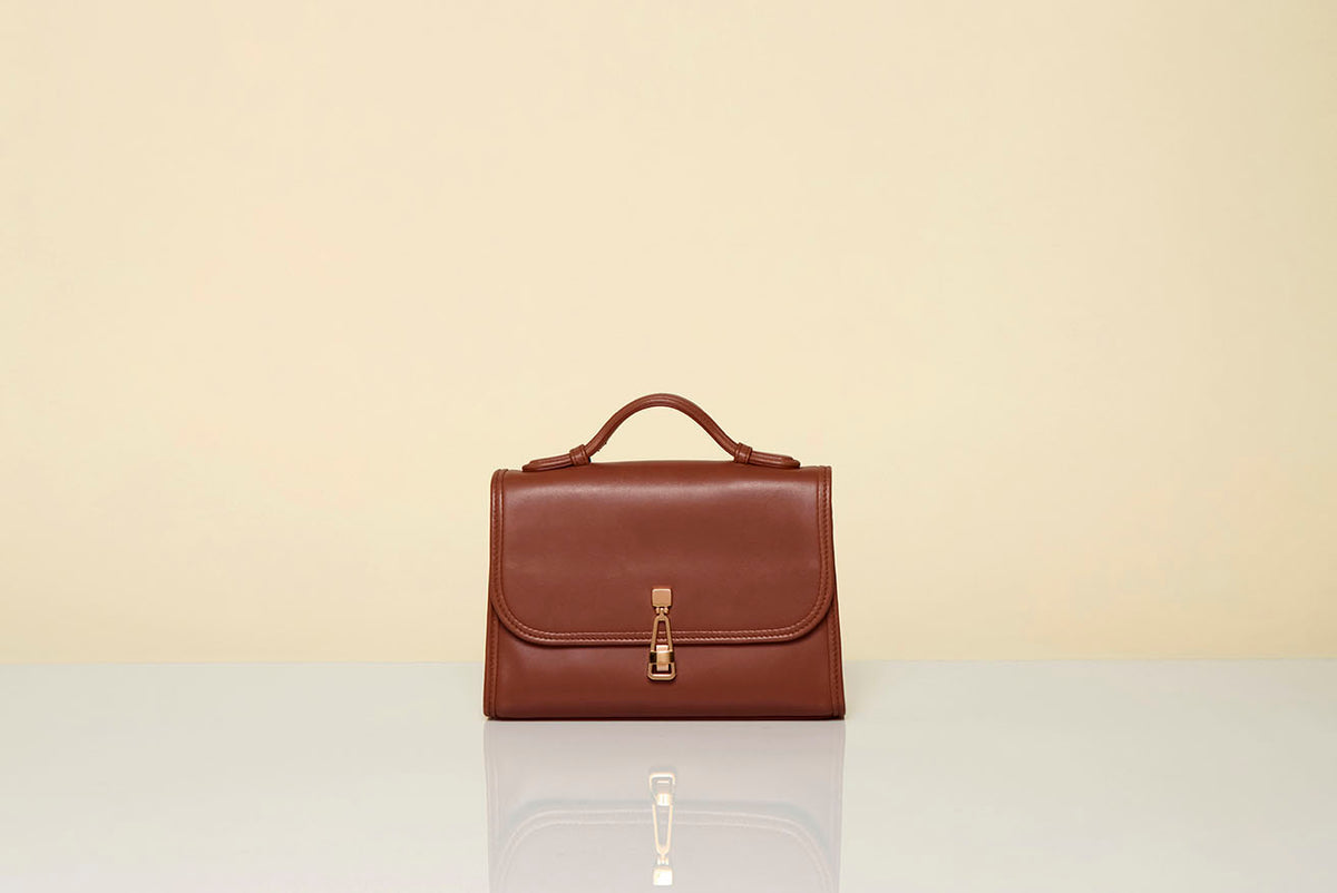 Small Leonora Flap Bag in Cognac Nappa Leather