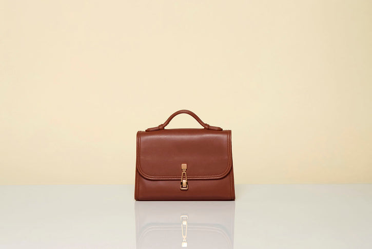 Small Leonora Flap Bag in Cognac Nappa Leather