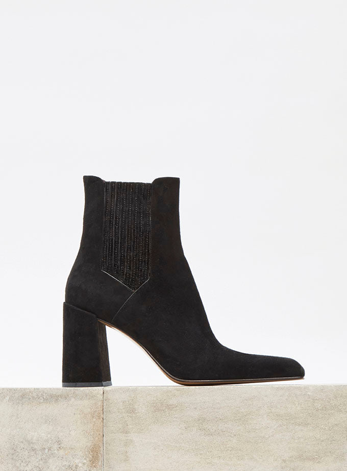 Luke High Heel Ankle Boot in Black Suede