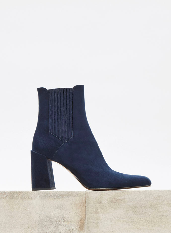 Luke High Heel Ankle Boot in Navy Suede