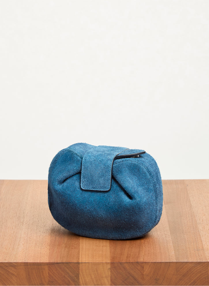 Soft Demi Clutch in Medium Blue Suede Denim