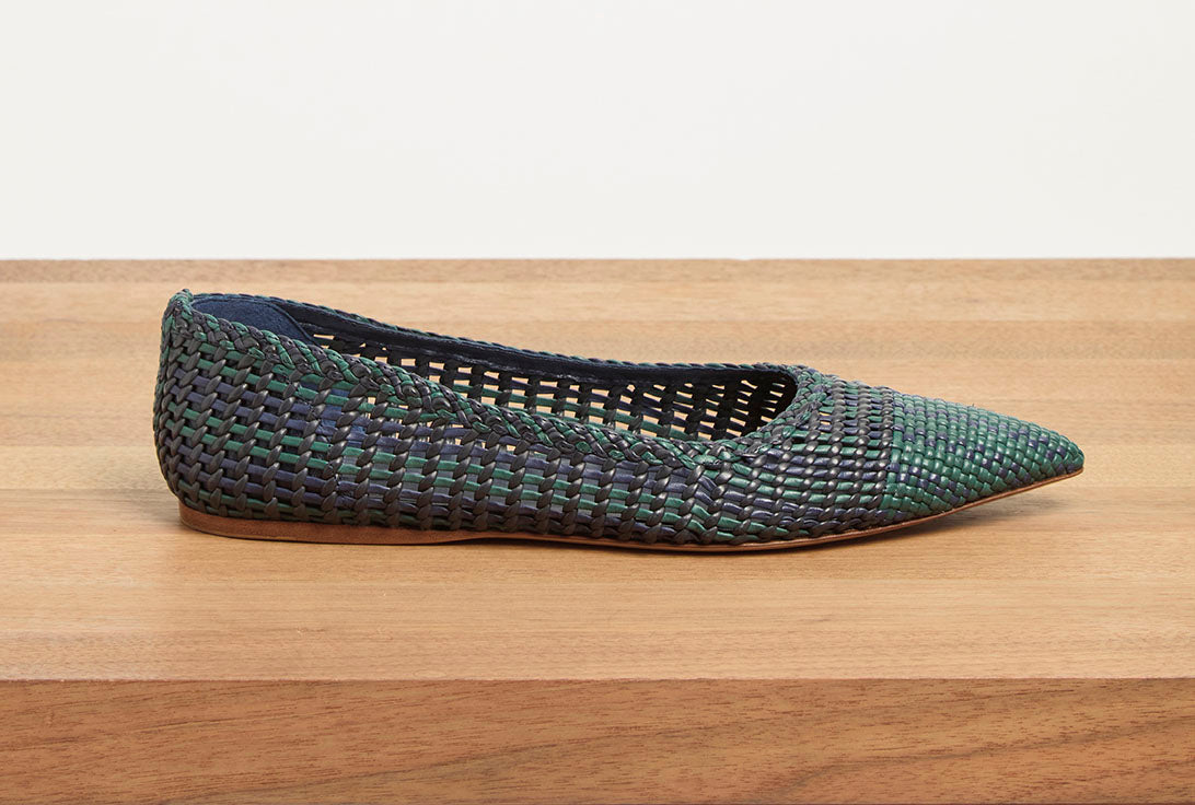 Aurora Braided Flat Shoe in Navy Multi Leather