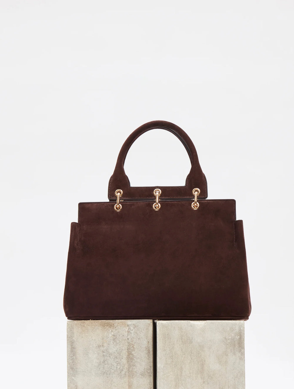 Small Amethyst Tote Bag in Dark Brown Suede
