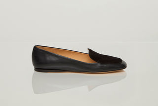 Black Mixed Leather Aveda Flat Loafer - Side Profile | Gabriela Hearst