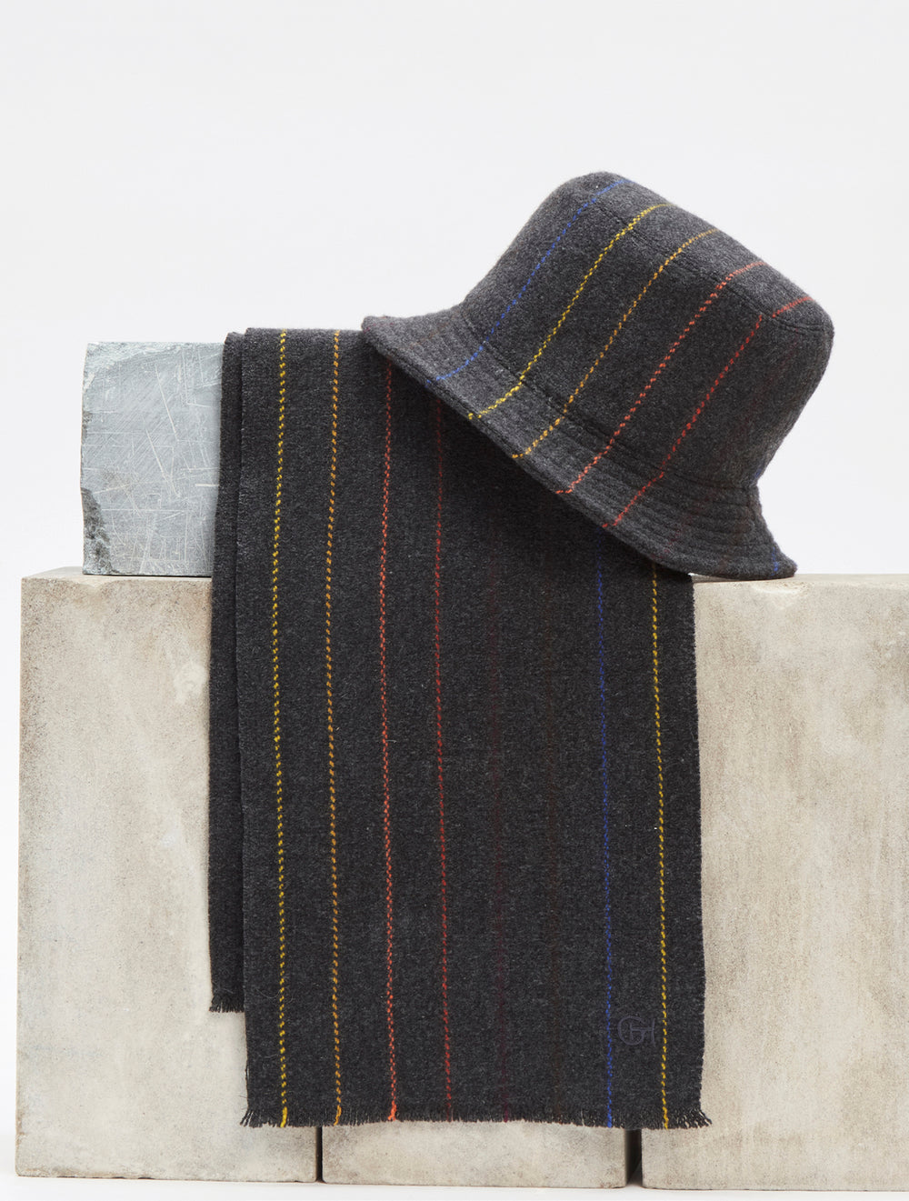 Kiran Bucket Hat in Charcoal Multi Pinstripe Wool Cashmere