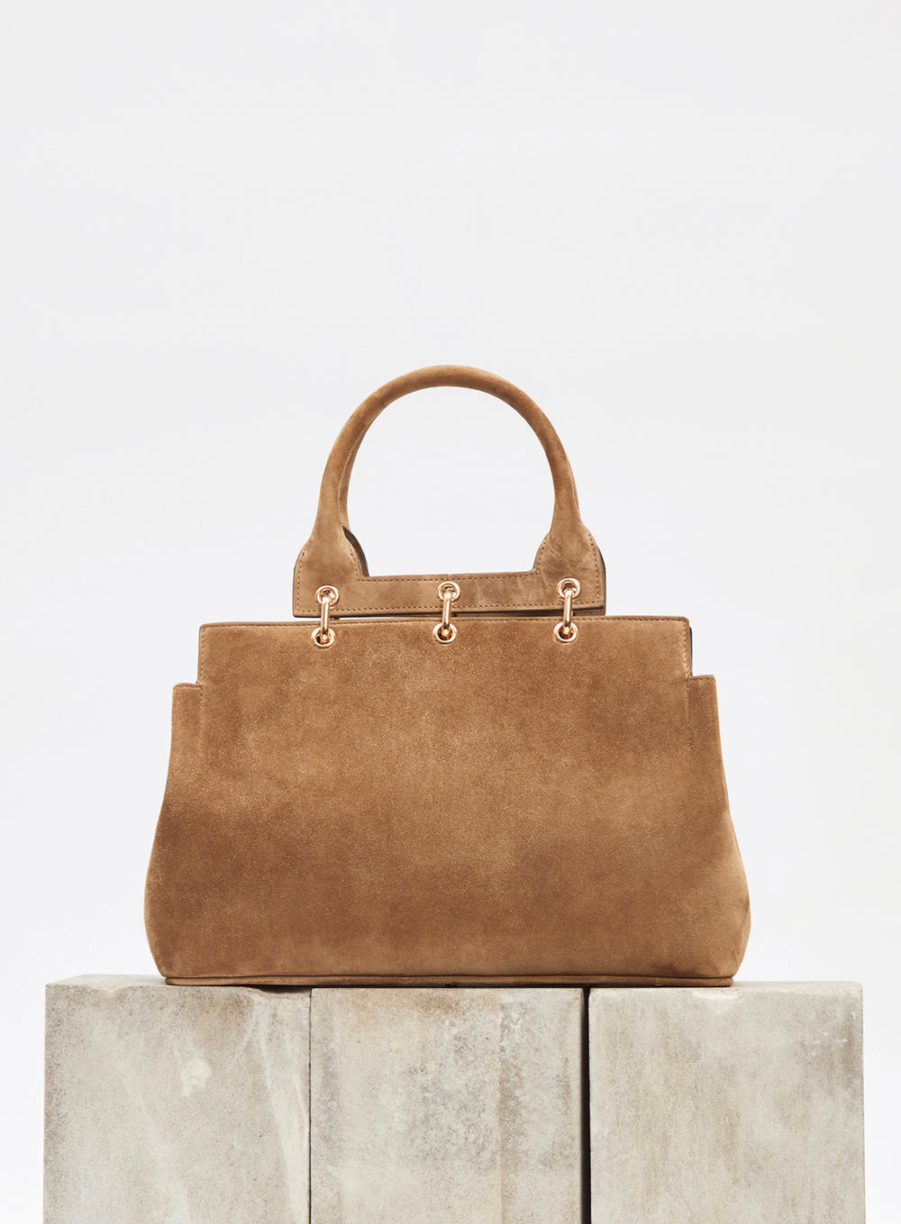 Small Amethyst Tote Bag in Dark Sand Suede