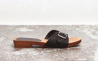 Clover Slide Sandal in Black Leather Jute