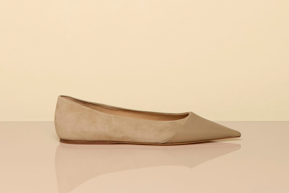 Empress Ballerina Flat Shoe in Nude Suede & Leather