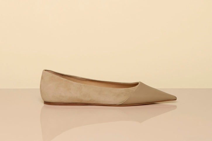 Empress Ballerina Flat Shoe in Nude Suede & Leather