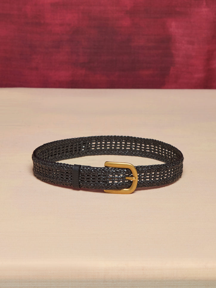 Sam Braided Belt in Black Leather