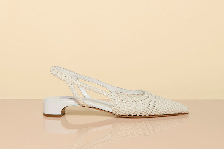 Perro Braided Slingback Pump in White Leather