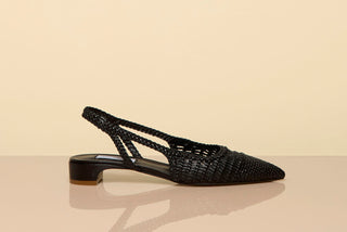 Black Hand-Woven Leather Slingback Pump - Studio Side Profile | Gabriela Hearst