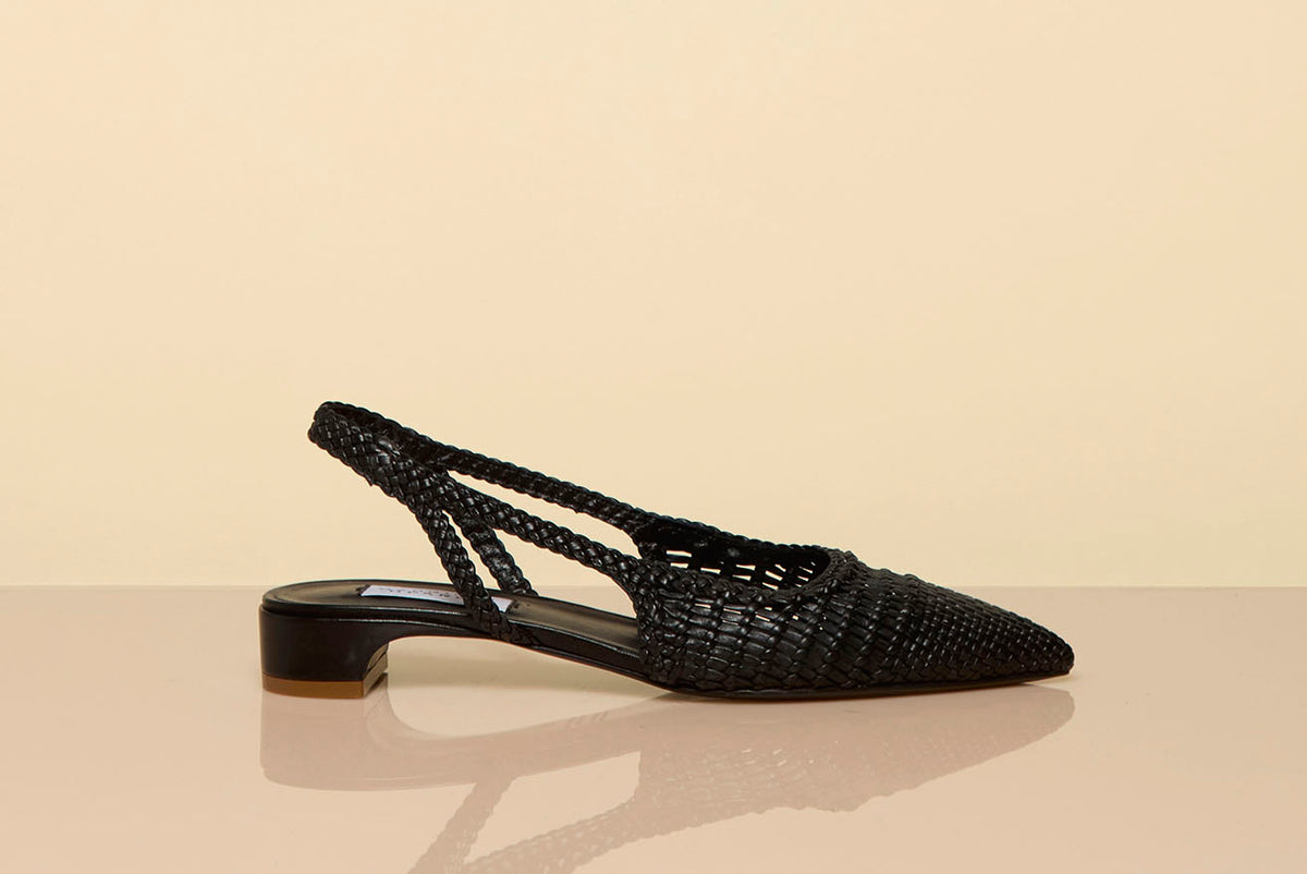 Perro Braided Slingback Pump in Black Leather
