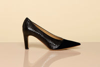 Empress High Heel Stiletto Pump in Black Snakeskin & Leather