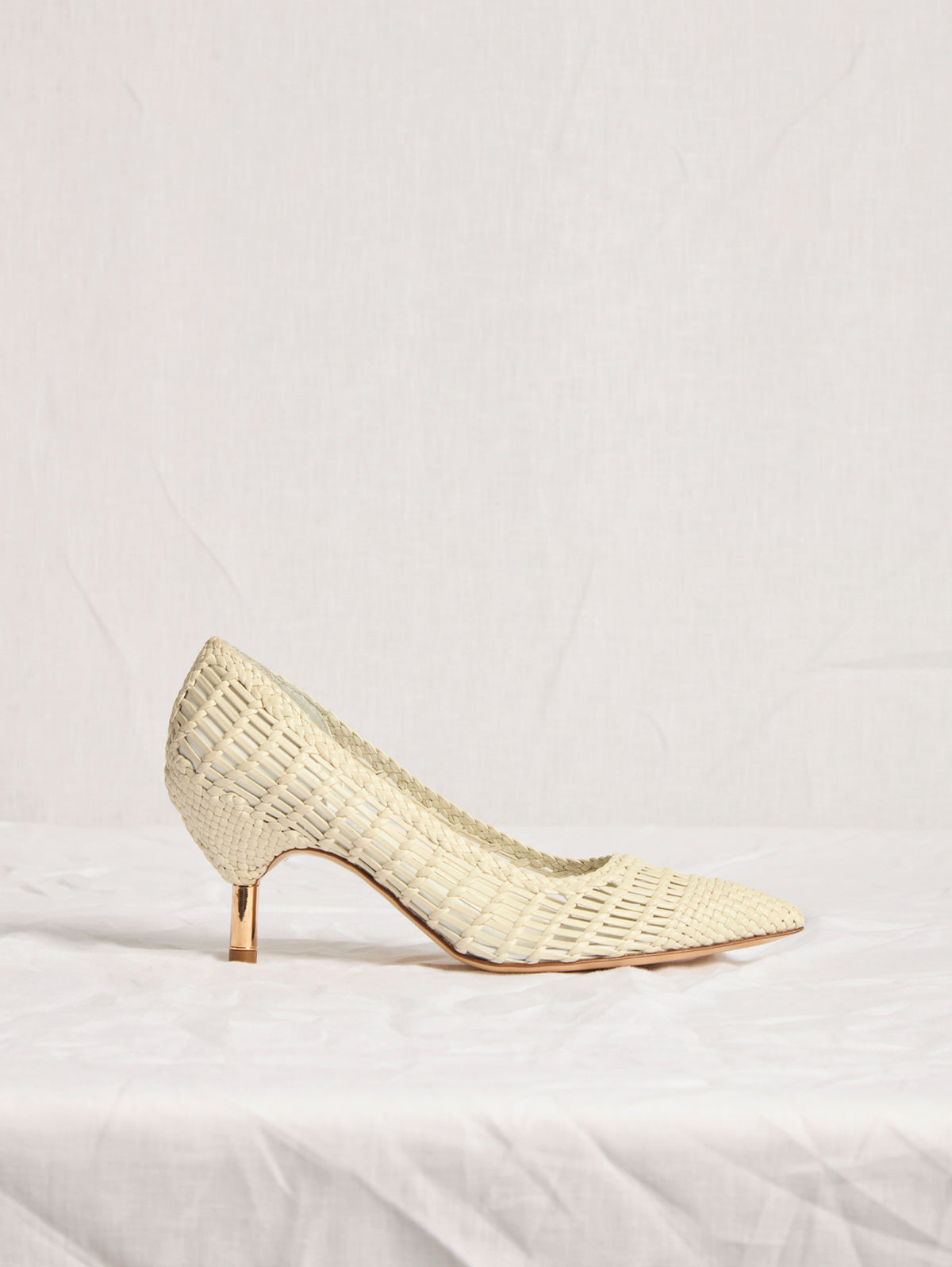 Andres Braided Pump in Pearlized White Leather