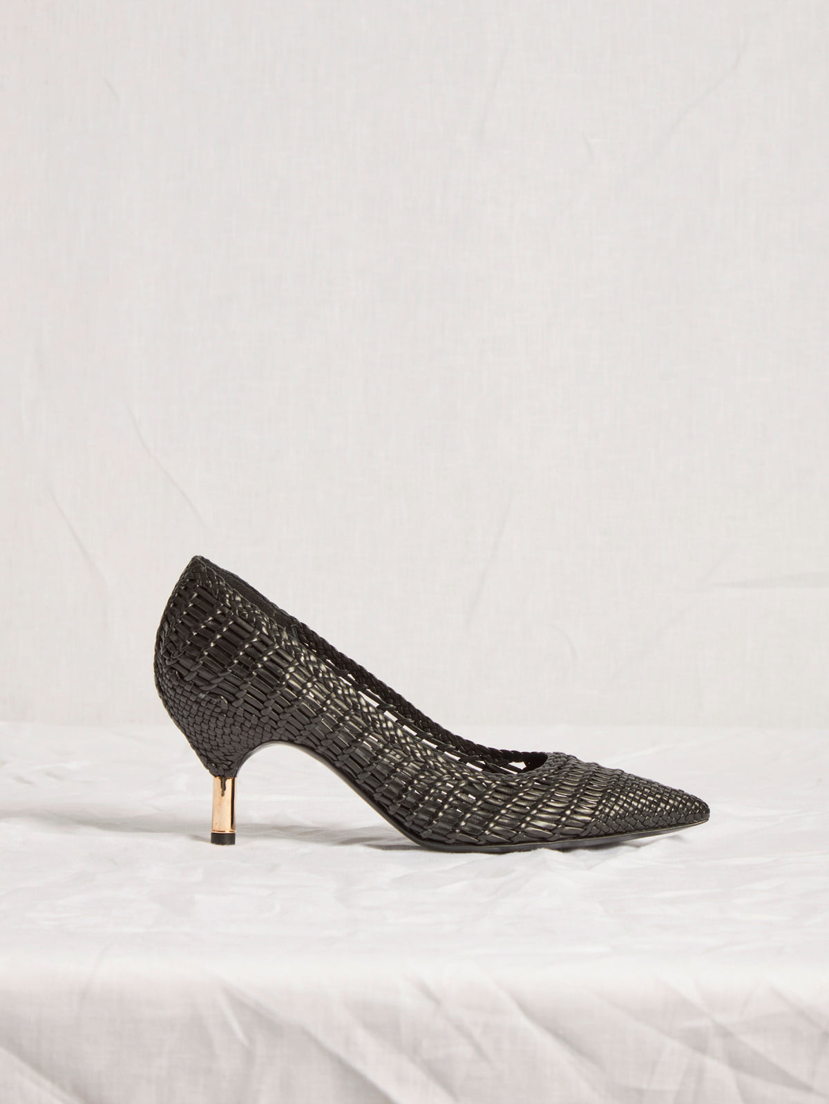 Andres Braided Pump in Black Leather