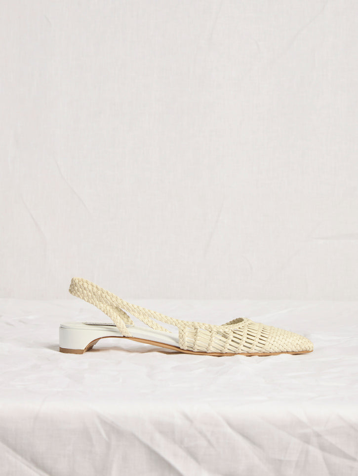 Perro Braided Slingback Shoe in Pearlized White Leather