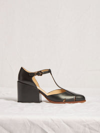 Evita T-Strap Heel in Black Leather