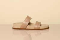 Low Striker Flat Sandal in Nude Snakeskin & Nappa Leather