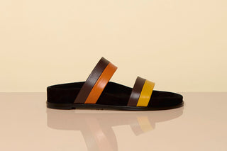 Burnt Sienna Multi Leather Low Striker Flat Sandal - Studio Shot | Gabriela Hearst