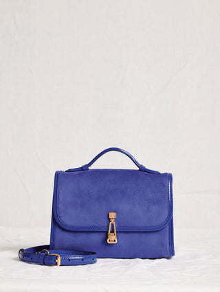 Cobalt Suede Leonora Flap Bag - Front Styled | Gabriela Hearst