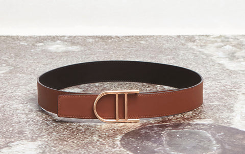 Reversible Neala Belt in Black & Cognac Leather