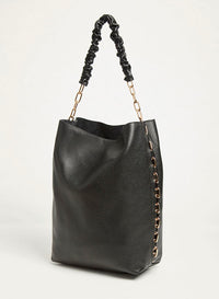 Chain Tote Bag in Black Textured Leather